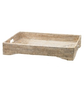 Large rectangular plate Leonie - rattan white brushed