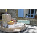 Tray with round handles wood Faustina - rattan white brushed