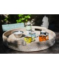 Tray with round handles wood Faustina - rattan white brushed