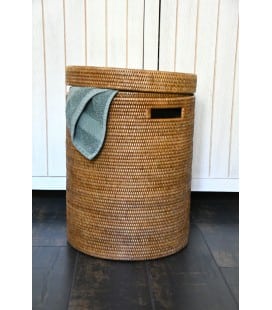 Laundry basket cylindrical Fabien - rattan honey