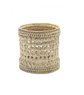 Lighty - tea light holder woven rattan and cane white brushed - with inner glass