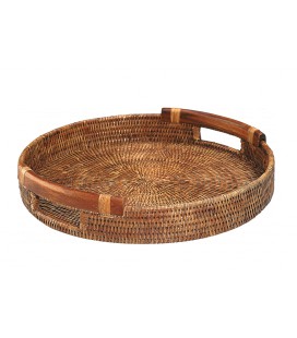 Tray with round handles wood Faustina - rattan honey