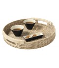 Tray with round handles wood Fiji - rattan white brushed