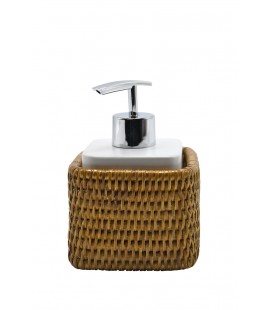 Dispenser soap rattan white brushed and white porcelain Mahé