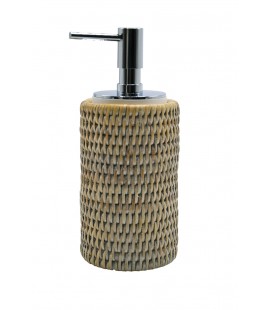 Dispenser soap rattan white brushed and white porcelain Mahé