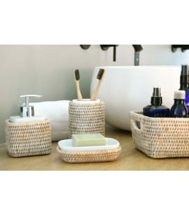 Glass bathroom Edwige - rattan white brushed and porcelain