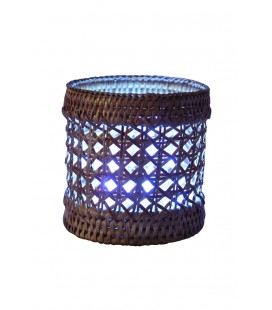 Tea light holder woven rattan honey colour with a garland of Led