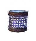 Tea light holder woven rattan honey colour with a garland of Led