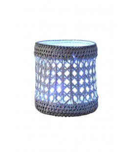 Tealight holder in woven rattan and cane with Led garland - white