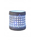 Tealight holder in woven rattan and cane with Led garland - white