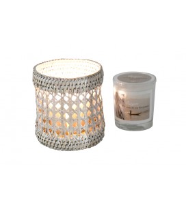 Tealight holder and scented candle - white brushed rattan