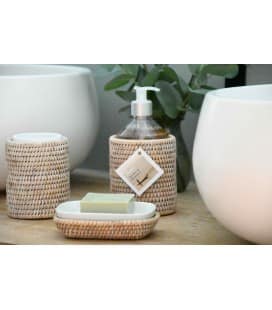 Dispenser soap rattan white brushed and white porcelain Mahé