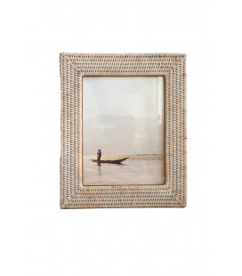 Photo frame "Zoom" L in white waxed rattan