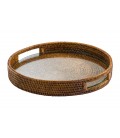 Tray round Melinda - rattan honey and glass