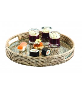 Plateau rond Atoll rotin et verre