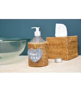 Dispenser soap rattan white brushed and white porcelain Mahé