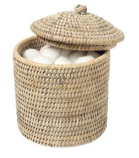 Pot à coton Camille - rotin blanc cérusé
