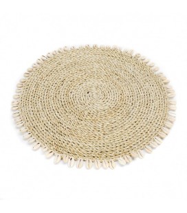 Set de table en raphia naturel clair et coquillages