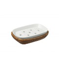 Soap holders rattan honey and white porcelain Alzéa