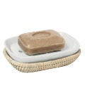Soap holders rattan white brushed and white porcelain Alzéa