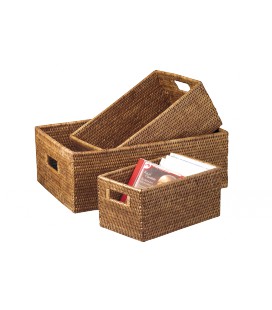 Set of 3 baskets Trio - rattan honey