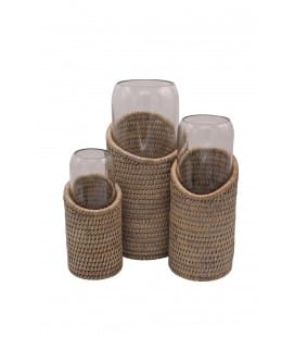 Set de 3 vases Pye - rotin naturel et verre recyclé