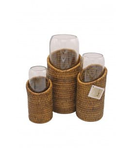 Set de 3 vases Pye - rotin naturel et verre recyclé
