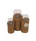 Set de 3 vases Pye - rotin naturel et verre recyclé