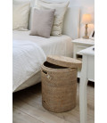 Laundry basket cylindrical Fabien - rattan white brushed