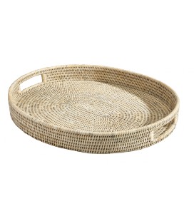 Oval platter Ophelia - rattan white brushed