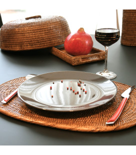 Set de table ovale Marine - rotin miel