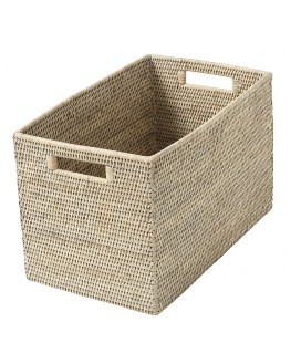 Trash can rectangular Perrine - rattan white brushed