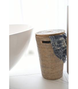 Laundry basket lined Tamara - rattan white brushed