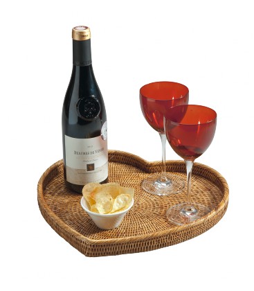 Plateau heart Valentine - rattan colour honey