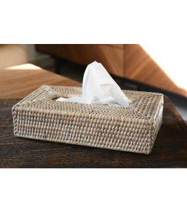 Handkerchief box rectangular Célia - rattan white brushed