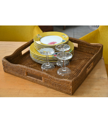 Large tray square wave Océlia - rattan honey