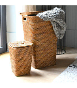 Laundry basket square Sam, lined interior - rattan honey