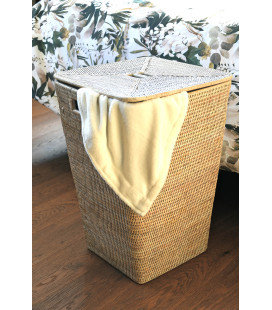 Laundry basket square Sam, lined interior - rattan white brushed