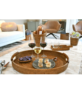 Oval platter Sirius rattan honey with handles wood