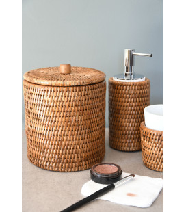 Box round rattan with lid Blue - colour white brushed