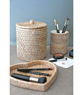 Box round rattan with lid Blue - colour white brushed