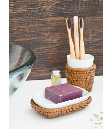 Porte savon rotin et porcelaine Alzéa
