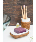 Soap holders rattan honey and white porcelain Alizée