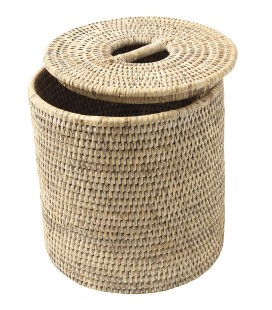 Trash can bathroom with lid Lady - rattan white brushed