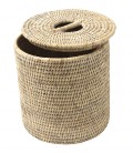 Trash can bathroom with lid Lady - rattan white brushed