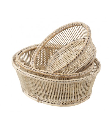 Set of 3 baskets Muses - rattan white brushed