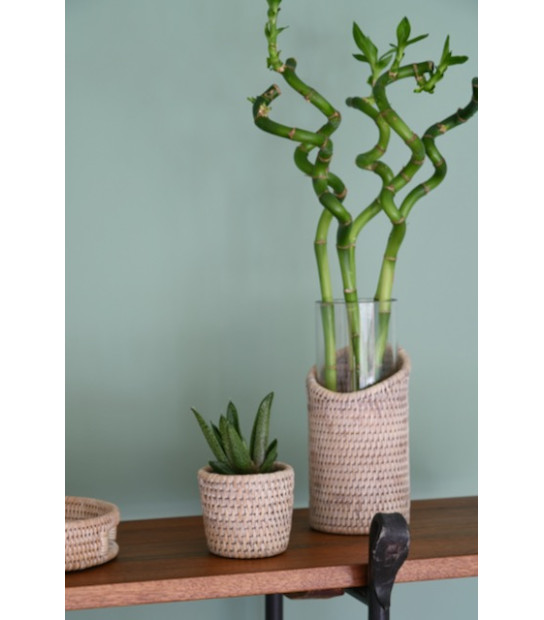 PAFEN Vaso Effetto Rattan In Plastica, Con Inserto Bianco, Diametro 30 Cm, Per Interni Ed Esterni - 3