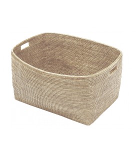 Trash can with handles, Carl - rattan white brushed