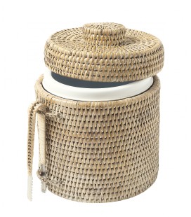 Ice bucket & tongs Gabriel - rattan white brushed