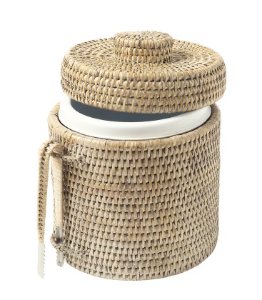 Ice bucket & tongs Garden - rattan-white brushed